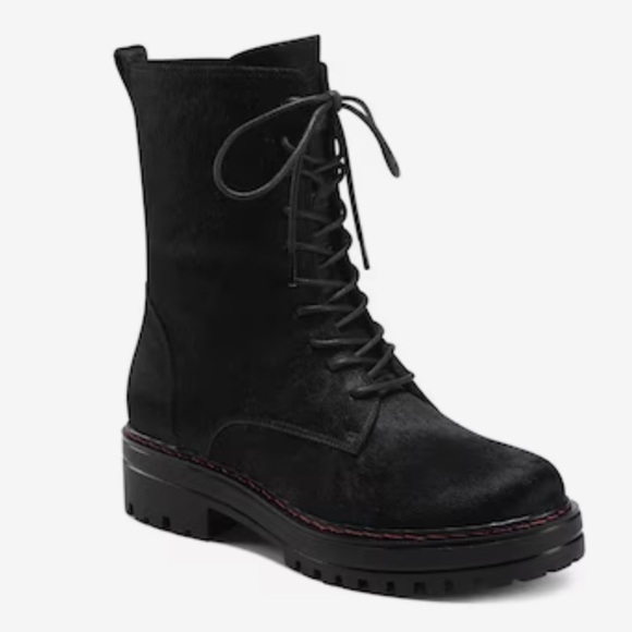 AEROSOLES Shelton Black Pony Combat Boots NEW - Picture 1 of 10